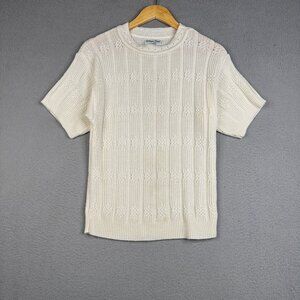 Vintage Sweater Top Womens Size Small Open Cable Knit SS Grandma core Crew Neck